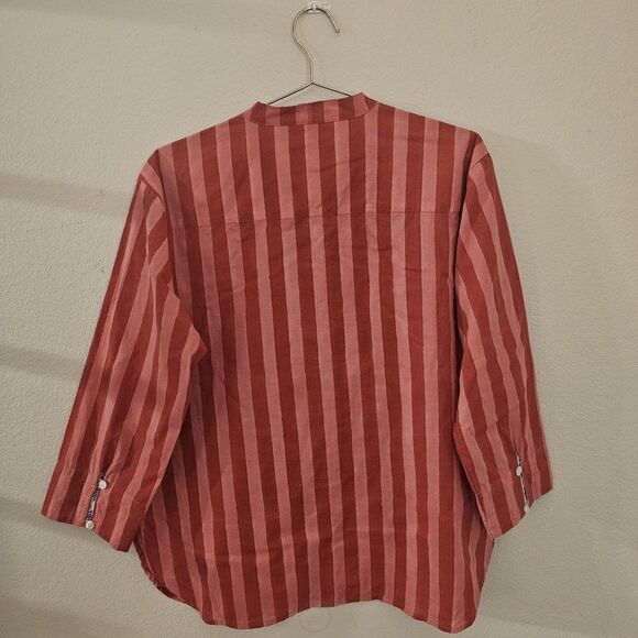 ZZ Striped Linen Button Up Blouse Sz S - Picture 2 of 4